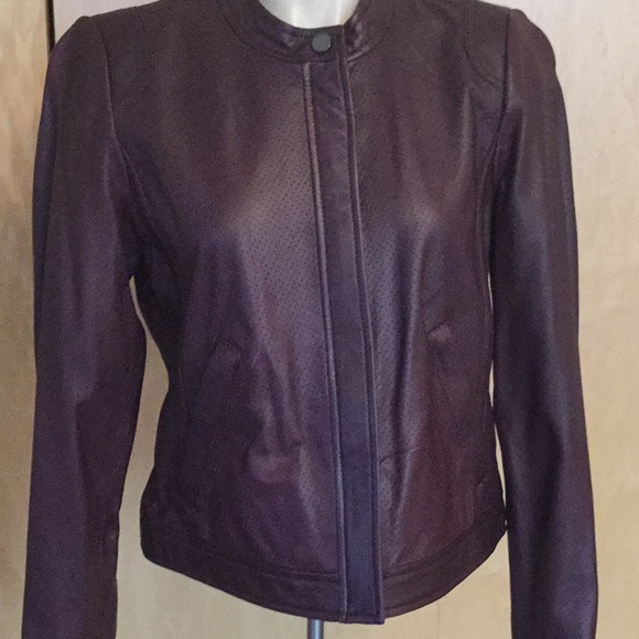 Rebecca Taylor Bordeaux Perforated Leather Coat - Picture 5 of 11